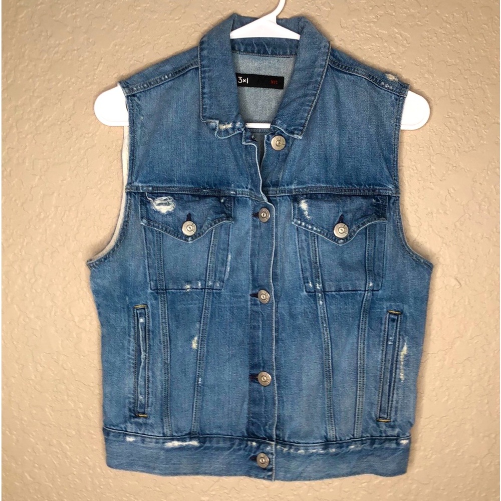 3x1 distressed denim vest